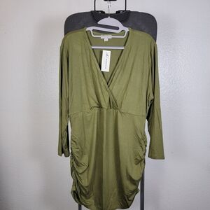 Oh! Momma Maternity Women's Empire Waist Ruched Top Olive Green Size 2X
